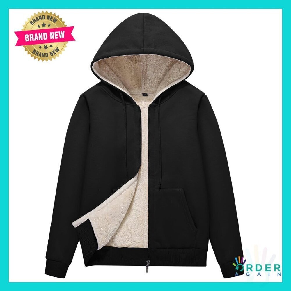 Sherpa Lined Fleece Hoodie Zip Up Winter Warm Oversized Casual Chic